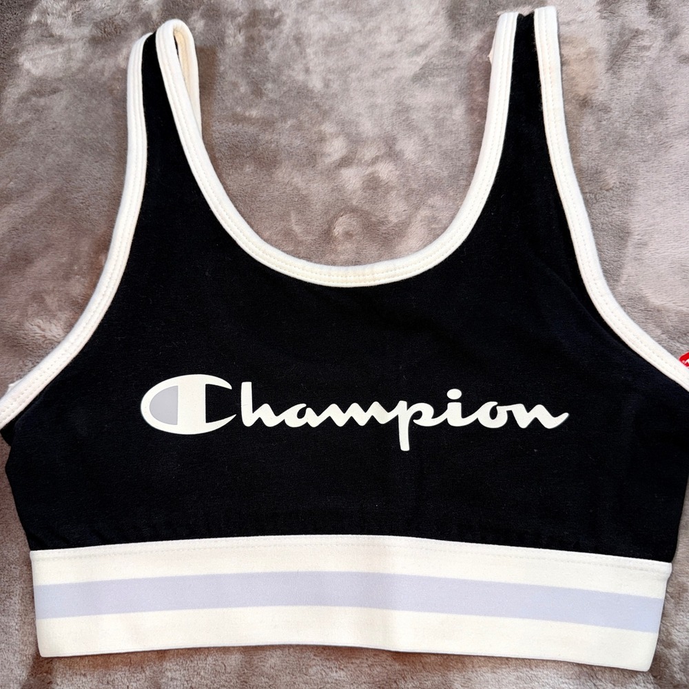 Champion Iconic Bra Top Womens XS Black NEW Fitted Cotton Stretch